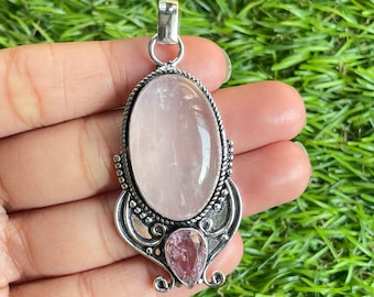 Rose Quartz 925 Sterling Silver Pendant Necklace: Handmade Healing Jewelry