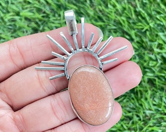 Handmade Orange Aventurine 925 Sterling Silver Pendant - Stone Jewelry