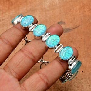 Bracciale artigianale con triplo opale di fuoco in argento sterling 925