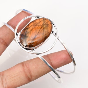 Orange Labradorite Cuff 925 Sterling Silver Bangle Labradorite Gemstone Bracelet Handmade Labradorite Jewelry Bangle Bracelet For women