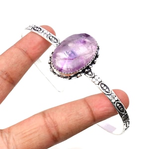 Amethyst Cuff 925 Sterling Silver Bangle Amethyst Gemstone Bracelet Handmade Amethyst  Silver Jewelry Bangle Gift Bracelets For women