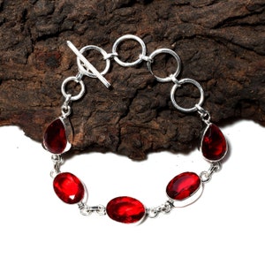 Garnet Bracelet 925 Sterling Silver Bracelet Garnet Gemstone Bracelet Garnet  Silver Jewelry Gift Bracelet For women