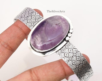 Amethist manchet: handgemaakte 925 sterlingzilveren armband