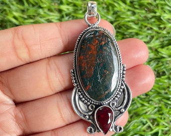 Bloodstone Pendant: Handmade 925 Sterling Silver Gemstone Jewelry