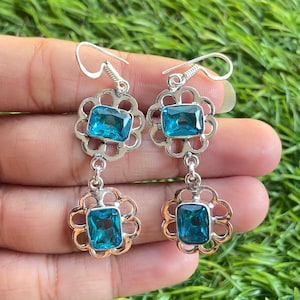 Blue Topaz Earrings Blue Topaz 925 Sterling Silver Gemstone Handmade Earring Blue Topaz Dangle Earrings For Women Topaz Earrings For Gift