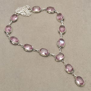 Pink Kunzite Necklace Pink Kunzite Gemstone 925 Sterling Silver Necklace Pink Color adjustable necklace Jewelry Handmade Kunzite Necklace