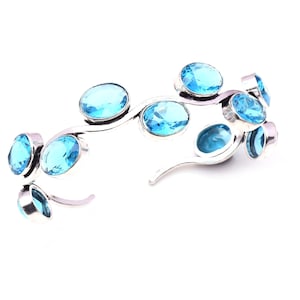 Blue Topaz Cuff 925 Sterling Silver Bangle Blue Topaz Gemstone Bracelet Handmade Blue Topaz Silver Bangle Bracelets For women