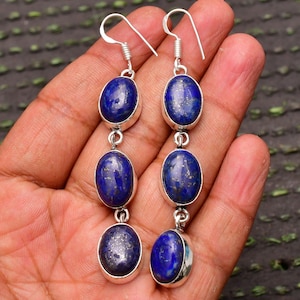 Lapis Lazuli Earrings: Handmade Sterling Silver Gemstone Drop Earrings