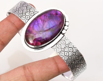 Handmade Purple Labradorite Cuff: 925 Sterling Silver Bangle