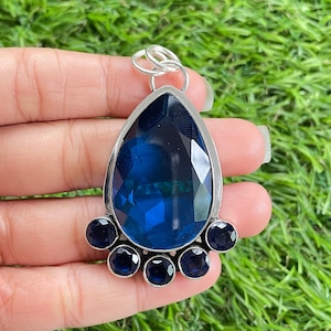 Blue Sapphire Pendant 925 Sterling Silver Pendant Blue Sapphire Gemstone Pendant Handmade Silver stone Jewelry Sapphire Pendant For Necklace