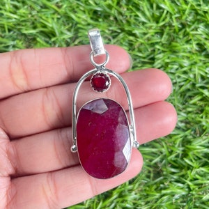 Ruby Pendant 925 Sterling Silver Pendant Ruby  Gemstone Pendant Handmade Silver Gemstone Jewelry Ruby Pendant Ruby Gemstone For Necklaces