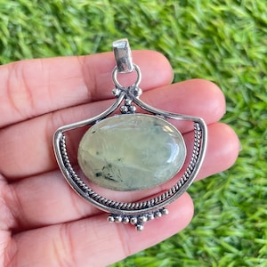 Prehnite Pendant 925 Sterling Silver Pendant Prehnite Gemstone Handmade Silver stone Jewelry Prehnite Silver Handmade Pendant For Necklaces
