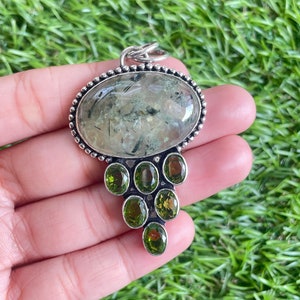 Prehnite Pendant 925 Sterling Silver Pendant Prehnite Gemstone Pendant Handmade Silver Gemstone Jewellery Prehnite Pendant For Necklaces