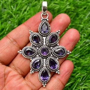 Amethyst Pendant 925 Sterling Silver Pendant Amethyst Gemstone Handmade Silver stone Jewelry Amethyst Silver Handmade Pendant For Necklaces