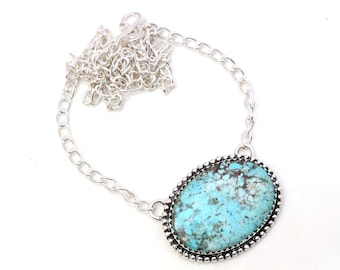 Handmade Turquoise Gemstone Necklace: 925 Sterling Silver Jewelry