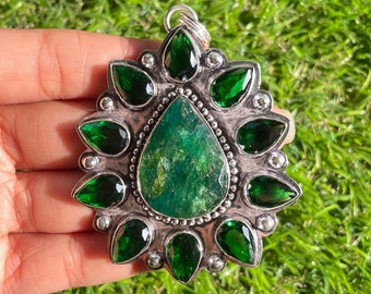 Skota Emerald Pendant 925 Sterling Silver Pendant Emerald Gemstone Handmade Silver jewelry pendant for necklaces protective energy pendant