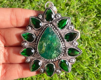 Skota Emerald Pendant 925 Sterling Silver Pendant Emerald Gemstone Handmade Silver jewelry pendant for necklaces protective energy pendant