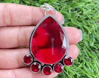Handmade Garnet Pendant: 925 Sterling Silver Gemstone Jewelry