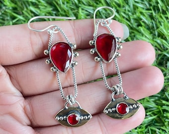 Handmade Garnet Earrings: 925 Sterling Silver Earring