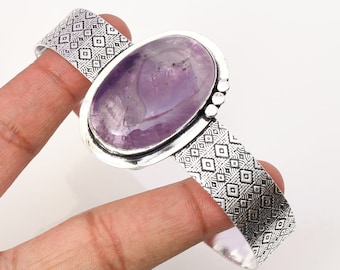 Amethist manchet: handgemaakte 925 sterlingzilveren armband