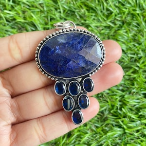 Blue Sapphire Pendant 925 Sterling Silver Pendant Blue Sapphire Gemstone Pendant Handmade Silver stone Jewelry Sapphire Pendant For Necklace