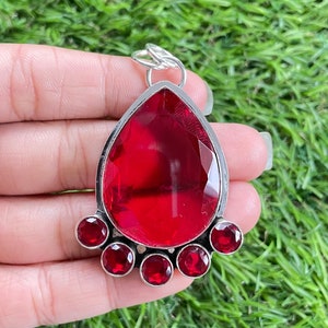 Garnet Pendant 925 Sterling Silver Pendant Garnet Gemstone Pendant Handmade Silver Stone Jewelry Garnet Pendant For Necklaces Women