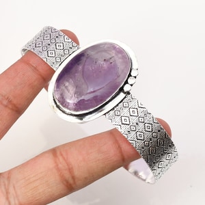 Amethyst Cuff 925 Sterling Silver Bangle Amethyst Gemstone Bracelet Handmade Amethyst  Silver Jewelry Bangle Gift Bracelets For women