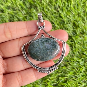 Moss Agate Pendant 925 Sterling Silver Pendant Moss Agate Gemstone Handmade Silver Gemstone Jewelry Moss Agate Silver Pendant Jewelry Gift