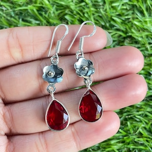 Garnet Earrings Garnet 925 Sterling Silver Gemstone Handmade Earring Garnet Dangle Earrings For Women Garnet Earrings For Gift