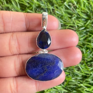 Blue Sapphire Pendant 925 Sterling Silver Pendant Blue Sapphire Gemstone Pendant Handmade Silver stone Jewelry Sapphire Pendant For Necklace