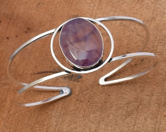 Handgemaakte amethist manchet: 925 sterlingzilveren armband