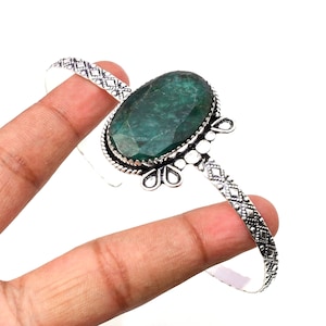 Emerald Cuff 925 Sterling Silver Bangle Emerald Gemstone Bracelet Handmade Emerald Silver Jewelry Bangle Gift Bracelets For women