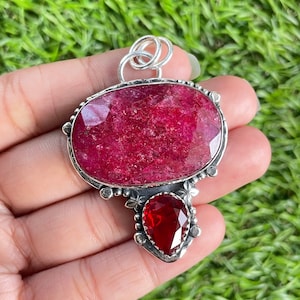 Ruby Pendant 925 Sterling Silver Pendant Ruby  Gemstone Pendant Handmade Silver Gemstone Jewelry Ruby Pendant Ruby Gemstone For Necklaces