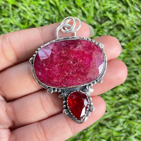 Ruby Pendant 925 Sterling Silver Pendant Ruby  Gemstone Pendant Handmade Silver Gemstone Jewelry Ruby Pendant Ruby Gemstone For Necklaces