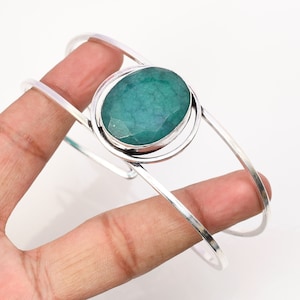 Handmade Emerald Cuff: 925 Sterling Silver Gemstone Bangle