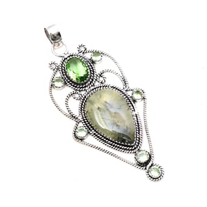 Prehnite Pendant 925 Sterling Silver Pendant Prehnite Gemstone Pendant Handmade Silver Gemstone Jewelry Prehnite Pendant For Necklaces