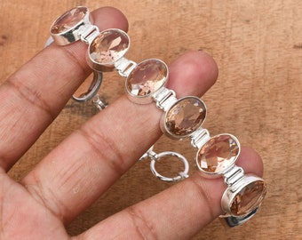 Morganite Bracelet 925 Sterling Silver Bracelet Morganite Gemstone Bracelet Handmade Morganite Silver Jewelry Gift Bracelets For women