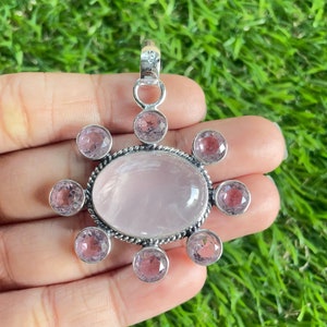 Rose Quartz Pendant 925 Sterling Silver Pendant Rose Quartz Gemstone Pendant Handmade Silver Gemstone Jewelry Quartz Pendant For Necklaces
