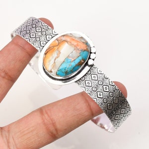 Spiny Oyster Cuff 925 Sterling Silver Bangle Spiny Oyster Gemstone Bracelet Handmade Spiny Oyster Silver Jewelry Bangle for Gift