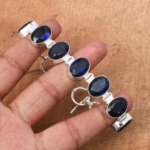 Handmade Blue Sapphire Bracelet 925 Sterling Silver Bracelet Blue Sapphire Gemstone Bracelet Blue Sapphire Jewelry Gift Bracelet For women