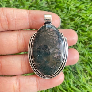 Moss Agate Pendant 925 Sterling Silver Pendant Moss Agate Gemstone Handmade Silver Gemstone Jewelry Moss Agate Silver Pendant Jewellery