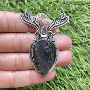 Black Tourmaline Rough Pendant 925 Sterling Silver Pendant Black Tourmaline Rough Gemstone Handmade Silver Gemstone Pendant For Necklaces