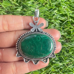 Colgante de malaquita 925 colgante de plata de ley malaquita piedra preciosa malaquita hecha a mano plata piedras preciosas joyería malaquita colgante para collares