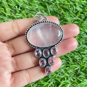 Rose Quartz Pendant 925 Sterling Silver Pendant Rose Quartz Gemstone Pendant Handmade Silver Gemstone Jewelry Quartz Pendant For Necklaces
