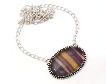 Fluorite Necklace Fluorite Gemstone 925 Sterling Silver Necklace Fluorite Silver Jewelry Handmade Fluorite Jewelry Necklace For Her