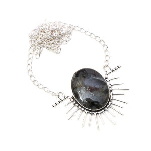 Larvikite Necklace Larvikite Gemstone Necklace 925 Sterling Silver Necklace Larvikite Silver Jewelry Handmade Larvikite  Jewelry For Gift