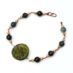 Moldavite Beads Gemstone Bracelet Moldavite Gemstone Bracelet Moss Agate Beaded Copper Bracelet For women