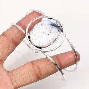 Brazalete de ópalo dendrita hecho a mano: pulsera de plata de ley 925