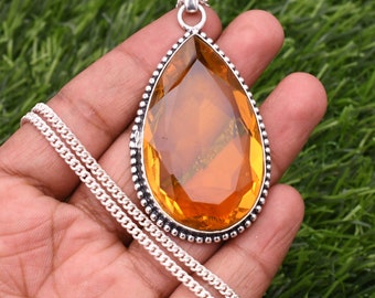 Handmade Citrine Pendant: 925 Sterling Silver Gemstone Necklace