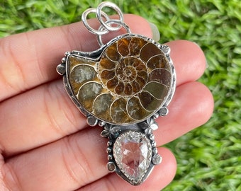 Ammonite Fossil 925 Sterling Silver Flower Pendant Jewelry Ammonite Birthstone Handmade Healing Pendant For Necklaces Balancing Pendant